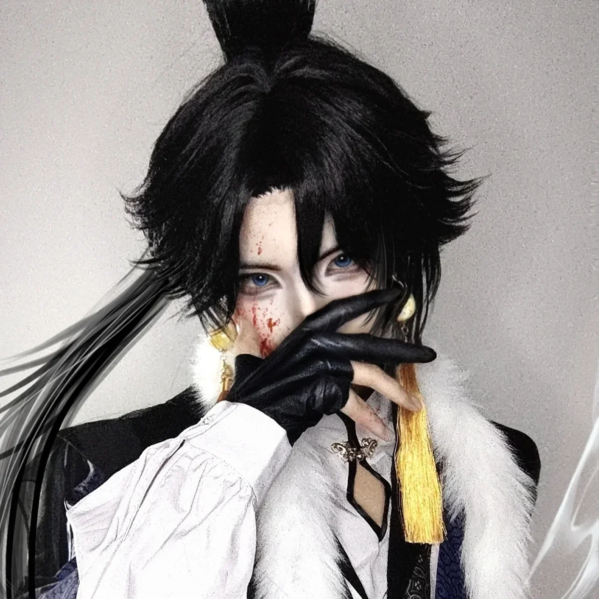 Peluca de cosplay Sun Quan de Honor of Kings |   Pelo corto y liso con cola de caballo alta y estilo juvenil animado, gorra cruda versátil