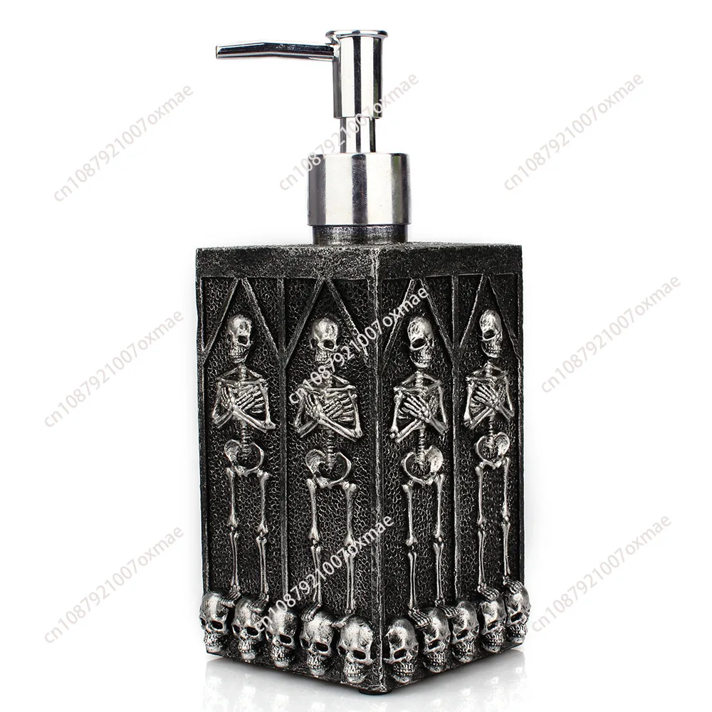 460ml Dispensing Bottle Skull Pattern Square Lotion Essential Oils Soap Dispenser 3D Design Resin Anti-Slip Base Dispensing Bott