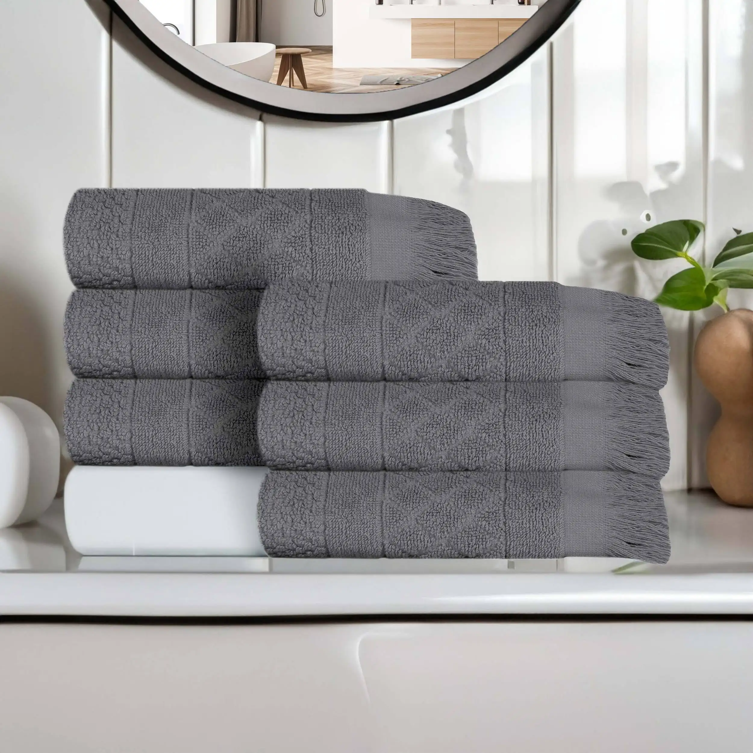 

Rolla Cotton Geometric Soft Hand Towel Set of 6, Grey