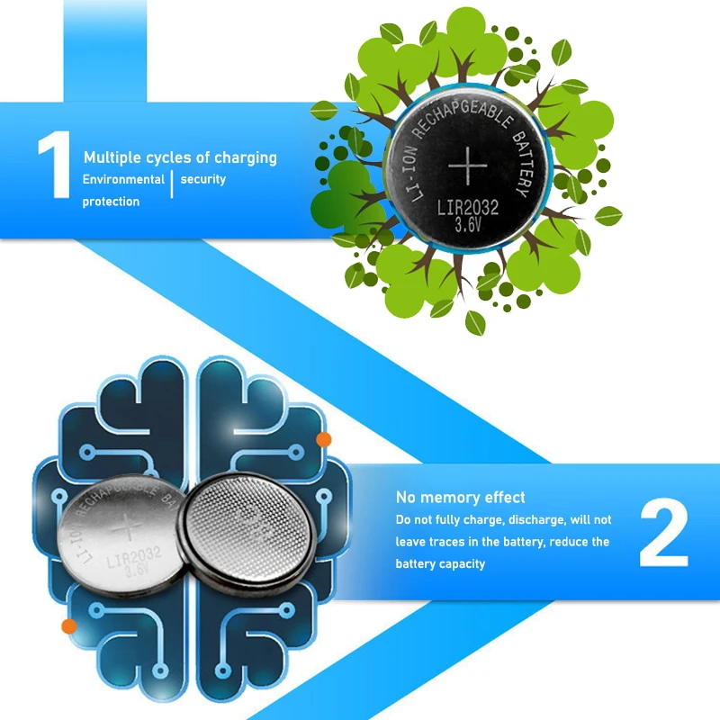 2 قطعة بطارية قابلة للشحن LIR2032 3.6 فولت بطارية ليثيوم زر عملة خلية بطاريات ساعة LIR 2032 يستبدل CR2032/ML2032