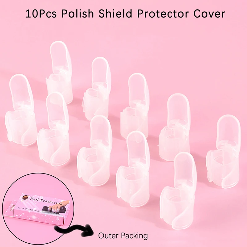 Tampa protetora transparente para Dedo Manicure, Escudo Verniz polonês, DIY Clip Protector, Nail Art Dicas Ferramentas, 10 Pçs/set