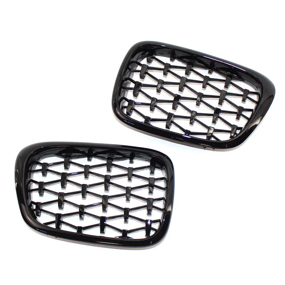 1 Pair For BMW E39 M5 1999-2003 5 Series Gloss Black Diamond Meteor Latest Style Grille 51137005838,51137005837