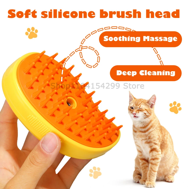 Escova de vapor para gatos, jato de água elétrico macio, pente para animais de estimação, removedor de pelos de silicone, escova para cães, produtos para casa