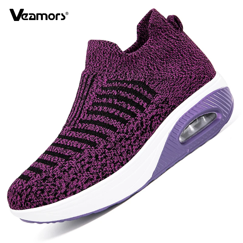

Women Knitted Platform Shoes Fashion Air-cushion Walking Shoes Slip-on Socks Shoes for Traveling Jogging Mother Loafers