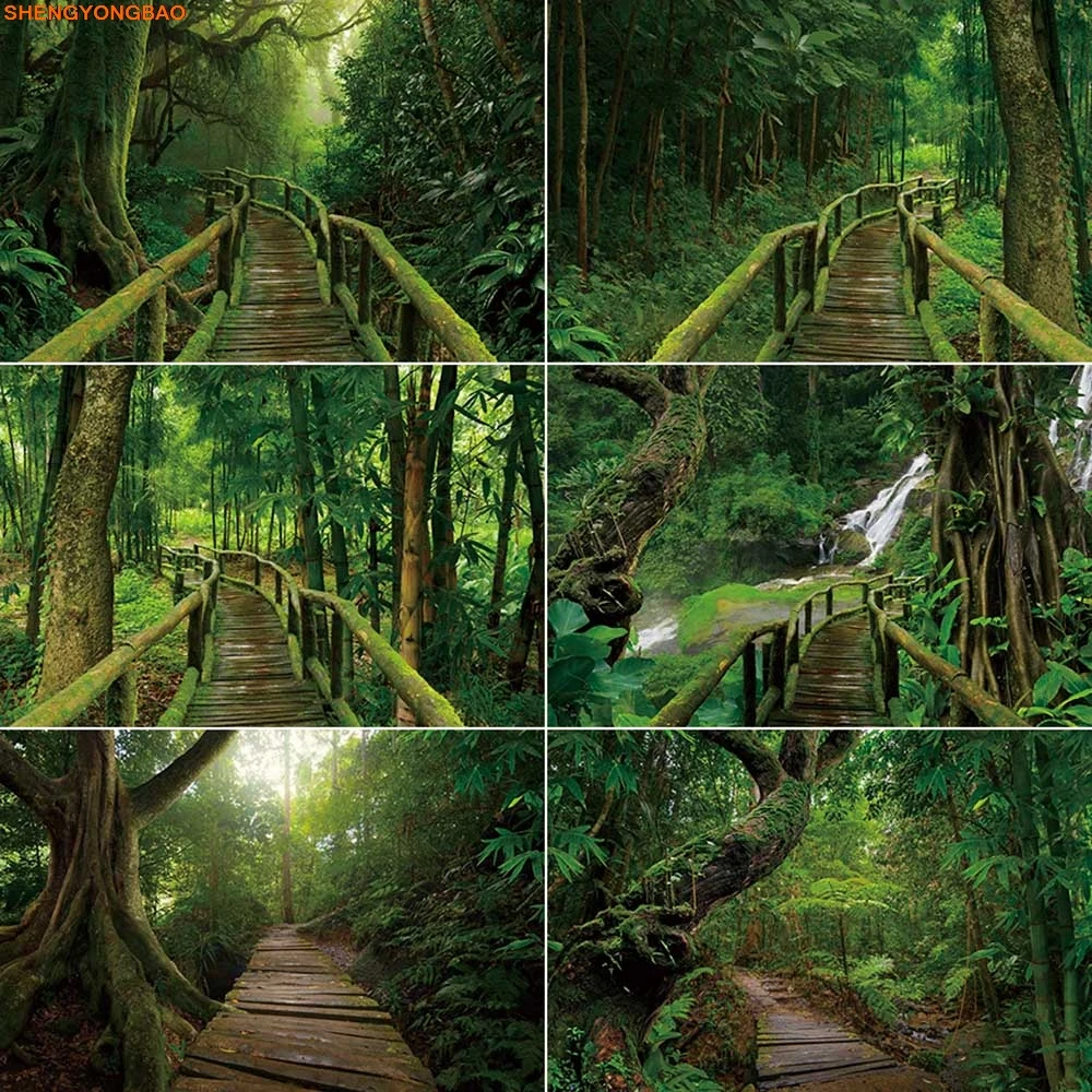 

Green Forest Background Photography River Fallen Leaves Green Photocall Backdrop Children Studio Photocall Accessories