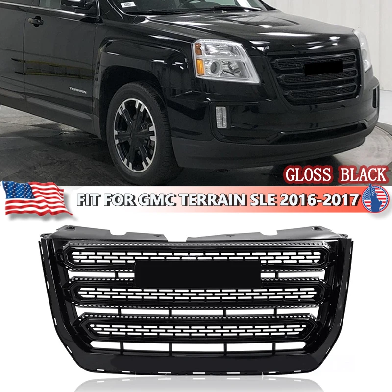 Car Parts For 2016-2017 GMC Terrain SLE Front Bumper Grille Assembly Gloss Black Trim Honeycomb Mesh Racing Grills Grille