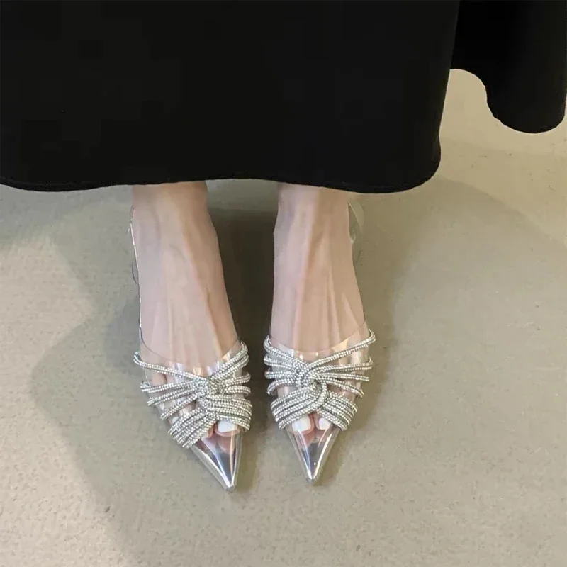 Summer New High Heel Sandals Women's Bag Head Water Diamond Transparent Film Thin Heel Sandals Platform Sandals