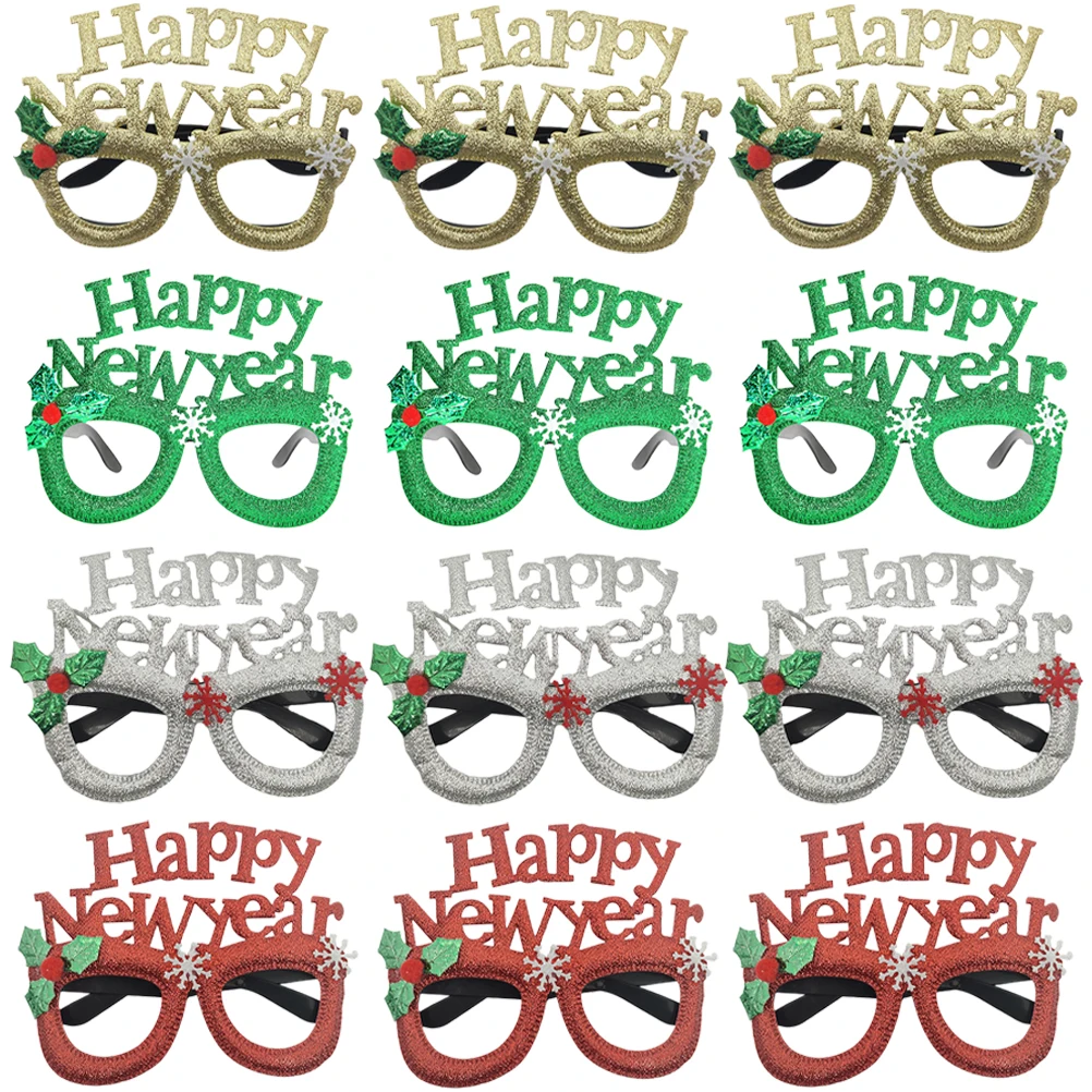 

12pcs New Year Party Glasses Frames Decorative Eyeglasses Photo Props For Party New Year Style Face Shape Modifier