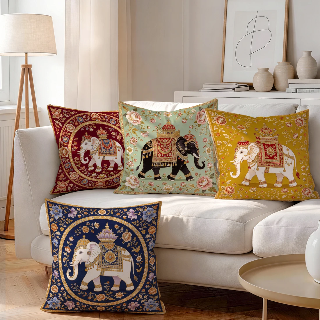 Vintage Palace Elephant Cushions Pillowcase Polyester Cushion Cover Throw Pillow Pillowcover Home Car Sofa Decor