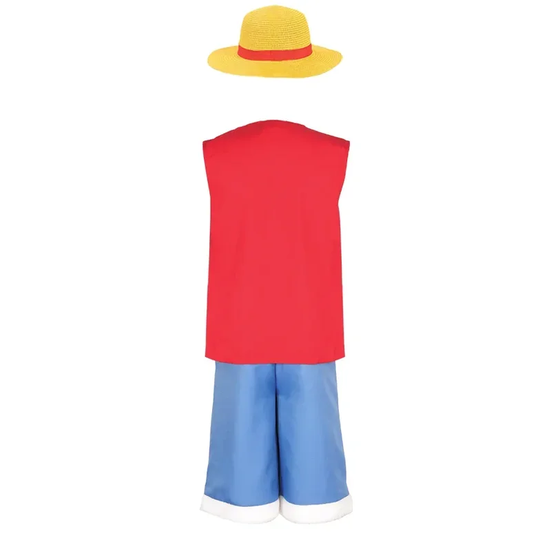 Disfraz de Anime Monkey D Luffy para niños y adultos, chaleco, pantalones cortos, sombrero, trajes para amantes de los fanáticos, Cosplay, Navidad, Halloween, ropa de fiesta