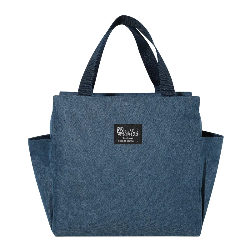 Double pockets Portable lunch bag lunch box insulated canvas tote bag school lunch portable dinner box picnic food storage image 5
