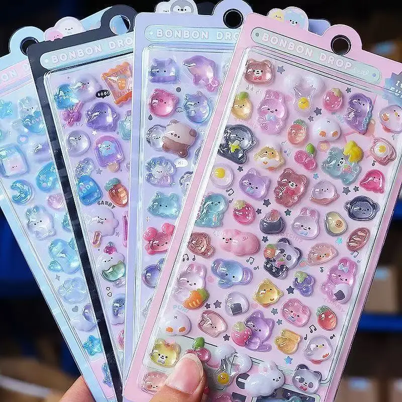

Kawaii Japanese Cartoon 3D Raised Embossed Stickers, Crystal Diamond Cute Decals, Kids Decorative DIY Craft Stickers