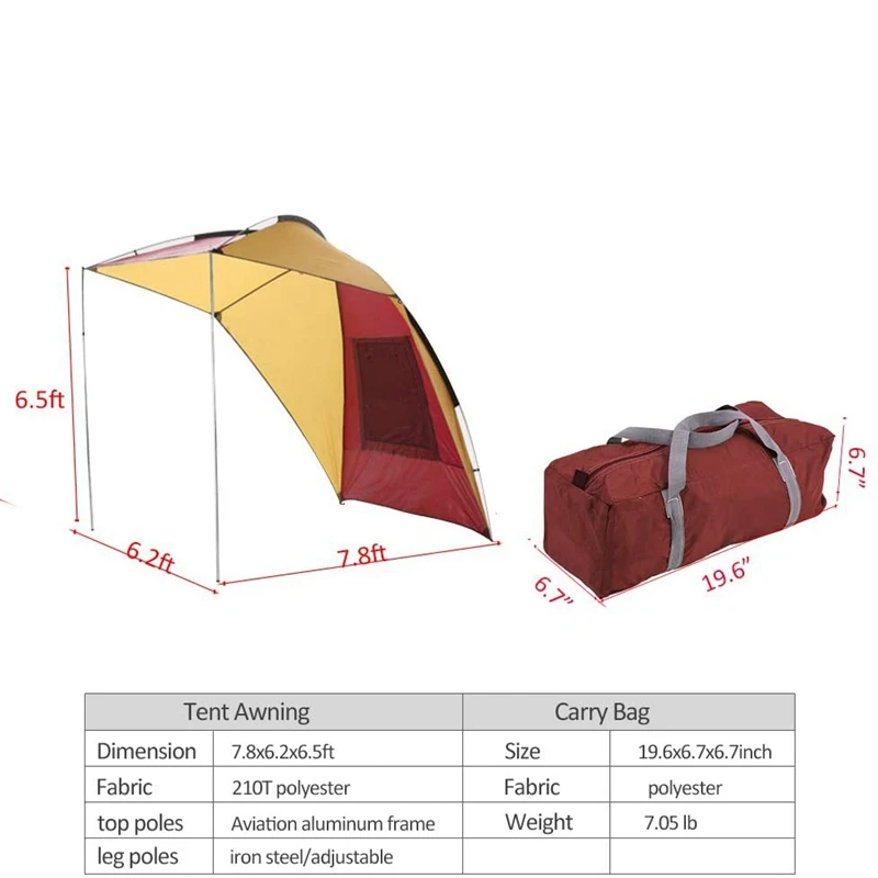 Portable Car Awning Tent Sun Shelter Canopy Waterproof Car Tail Tent For Camping Beach SUV