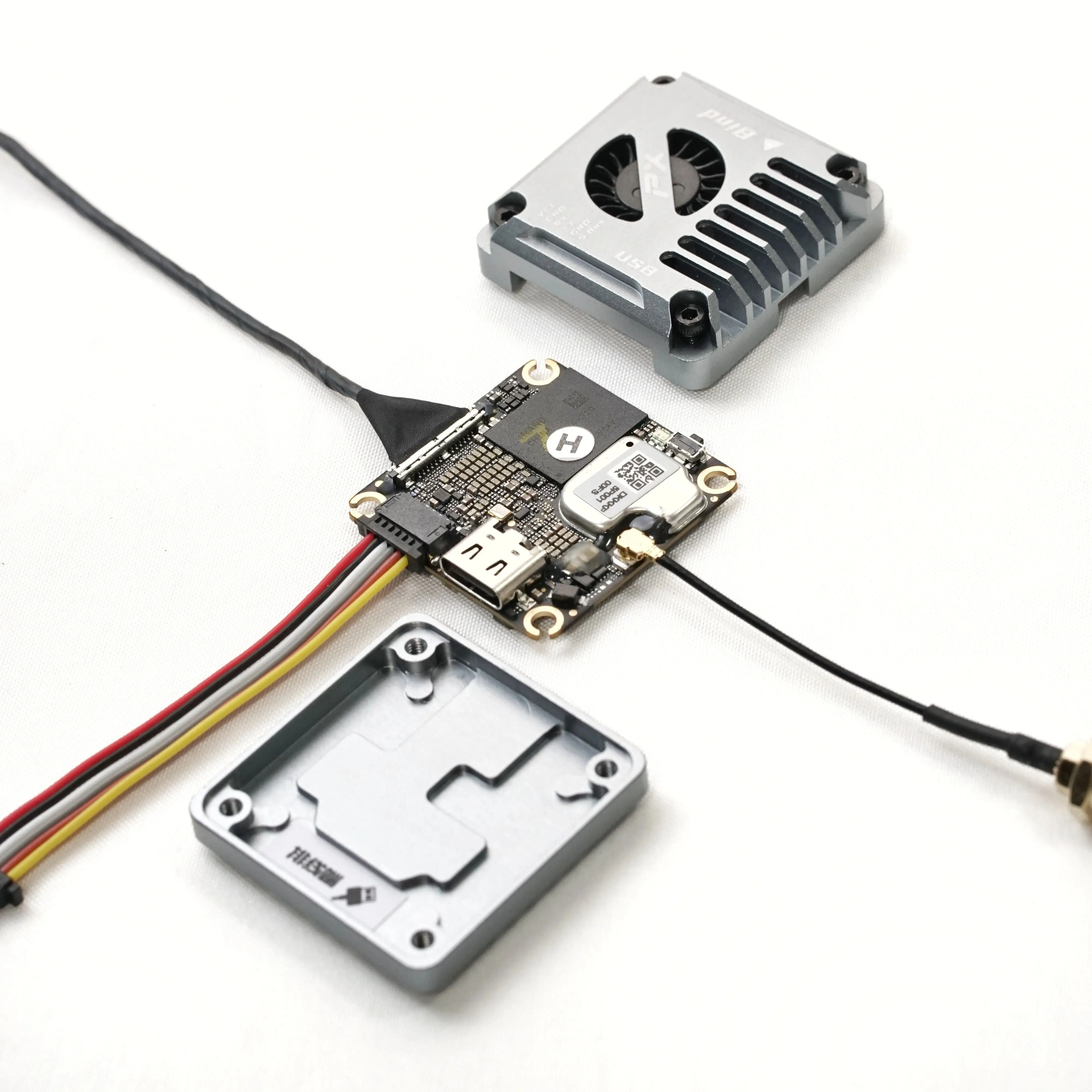 Image of PXRC Aluminiumlegierungs-Kühlkörpergehäuse mit 5V 0,1A Kühlkörperlüfter, Flugsteuerungs-Stromversorgung für DJI O4 Lite O4 Wide Air Unit