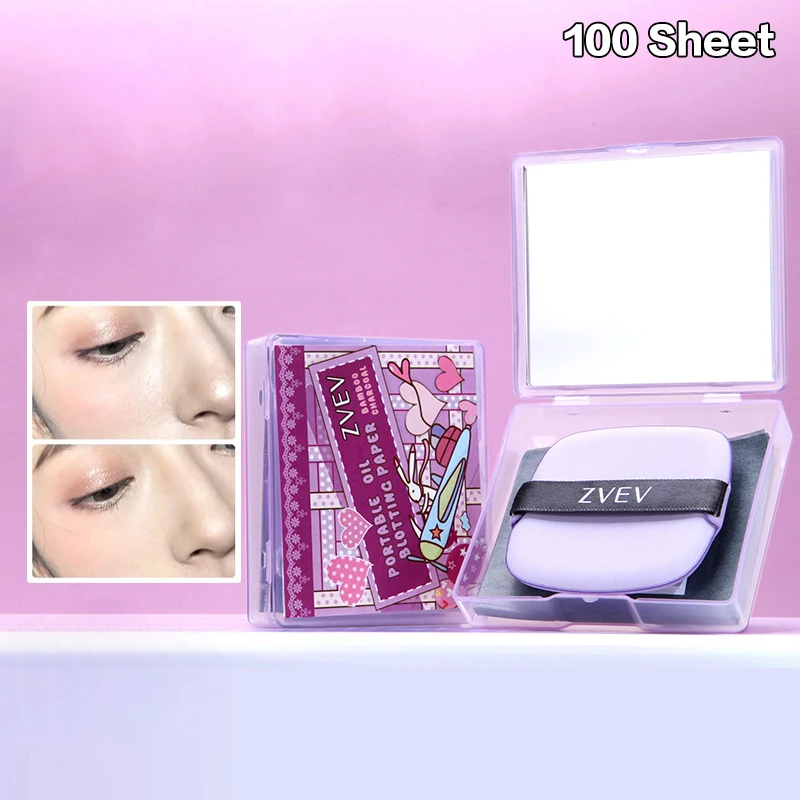 100 Sheets Portable Face Oil Absorbing Paper With Mirror Case Beauty Woman Facial Care Paper Absorbs Facial Fat Beauty