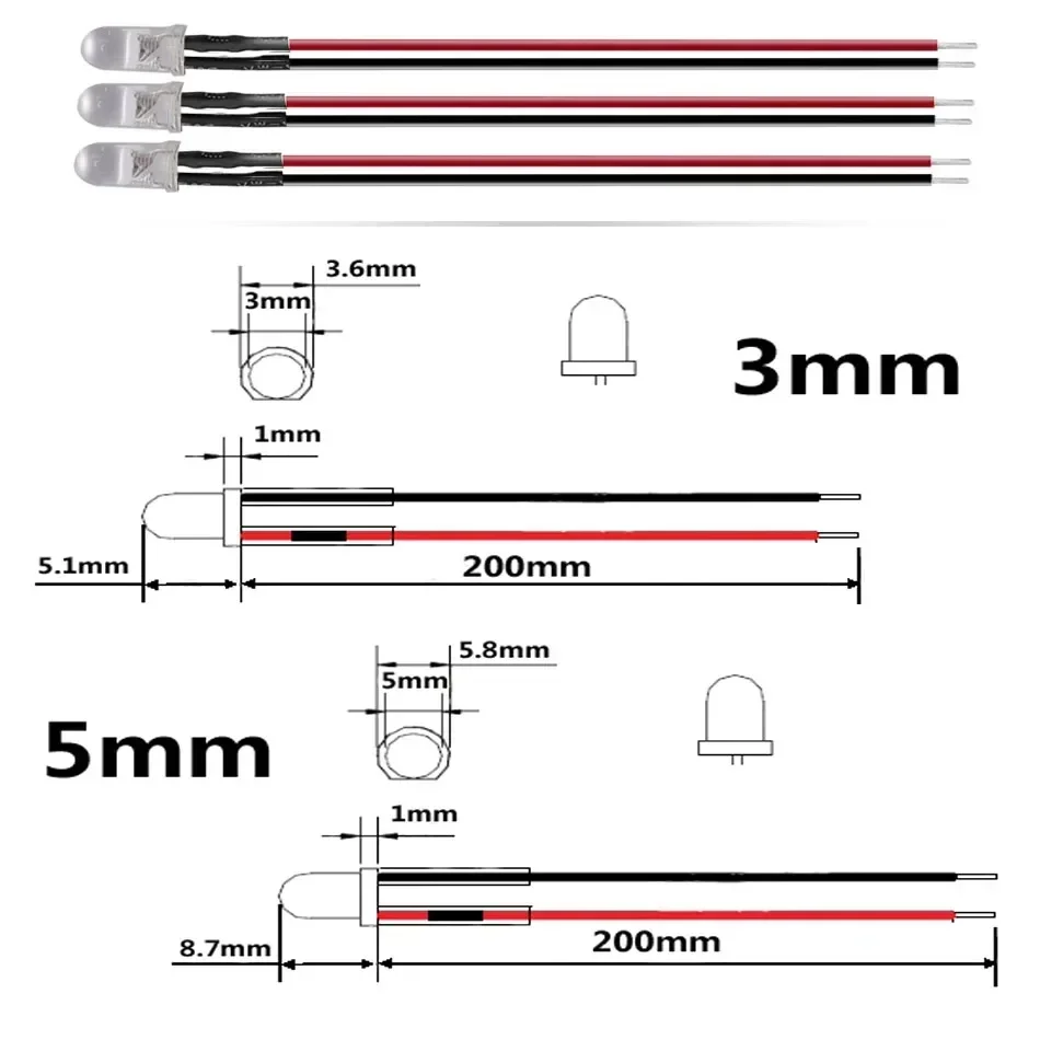 20pcs 5mm LED Candle Flickering DC5-12V Pre-Wired Water Clear Red Yellow Blue Orange Flicker Light-emitting Diode Lamp