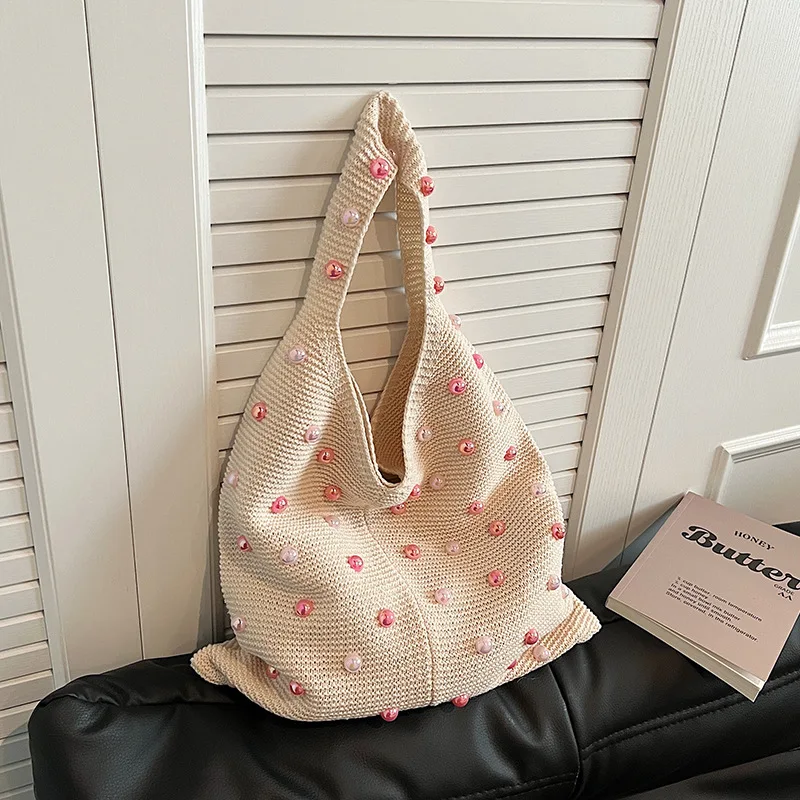 

Leisure Large Capacity Knitted Women's Bag 2024 New Fashion Commuting Multi functional Shoulder Bag Leisure Handbag