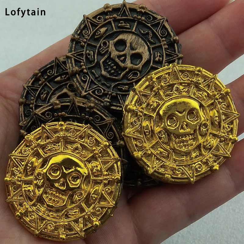 Lofytain 10pcs Halloween Plastic Fake Pirate Coin Kids Birthday Party Decoration Treasure Party Supplies Gift Kids Favor Toys