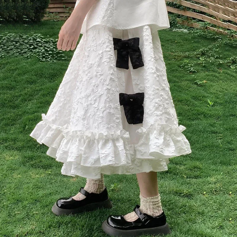 

Женские юбки с милым цветочным бантом для женщин, весна-лето, белые юбки с высокой талией для девочек, длинные юбки с оборками и большим подолом ZT636
