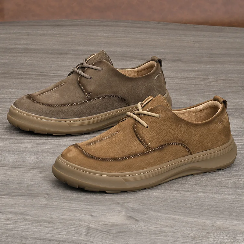 Matte leather wide toe men's shoes with cowhide toe layer versatile business casual leather shoes soft leather breathable shoes