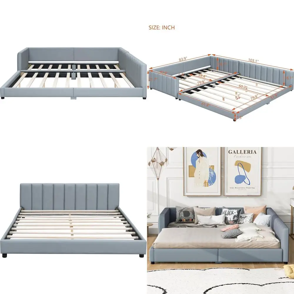

Gray PU Leather Upholstered Platform Bed, Queen & Twin XL Sizes, Suitable for Kids, Toddlers, and Adults