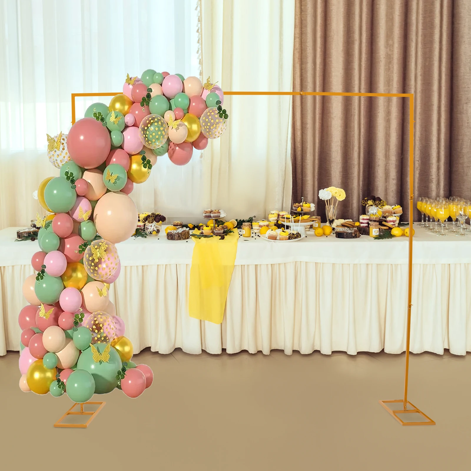 2.4*2.4m Wedding Arch Backdrop Metal Stand Square Flower Rack Frame Garden Party Decor White/Gold Square Arch