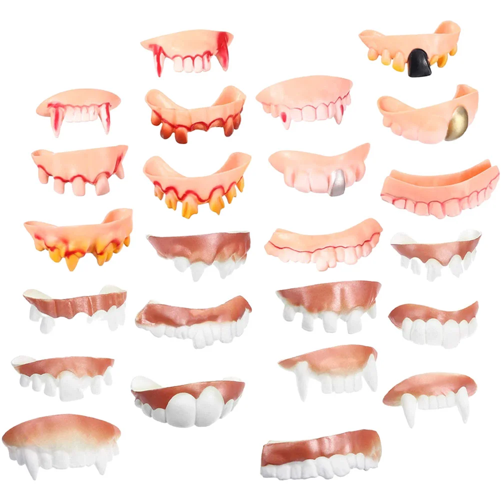 24 Pcs Halloween Dentures Fake Teeth Pranking Toys Costume Fangs Funny For Adults Ugly Costumes Zombie Demon