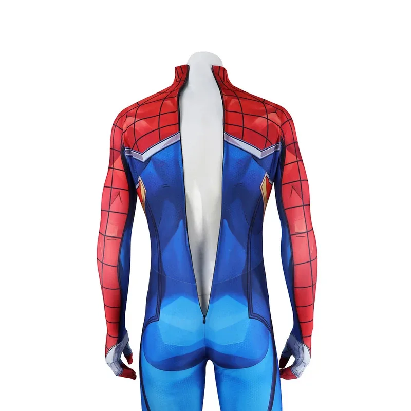 

25COSNew 2099 Disguise Spideer Punk Cosplay Costume 3D Printed Elastic Zentai Jumpsuit Leather Coat Outfit Halloween Carnival