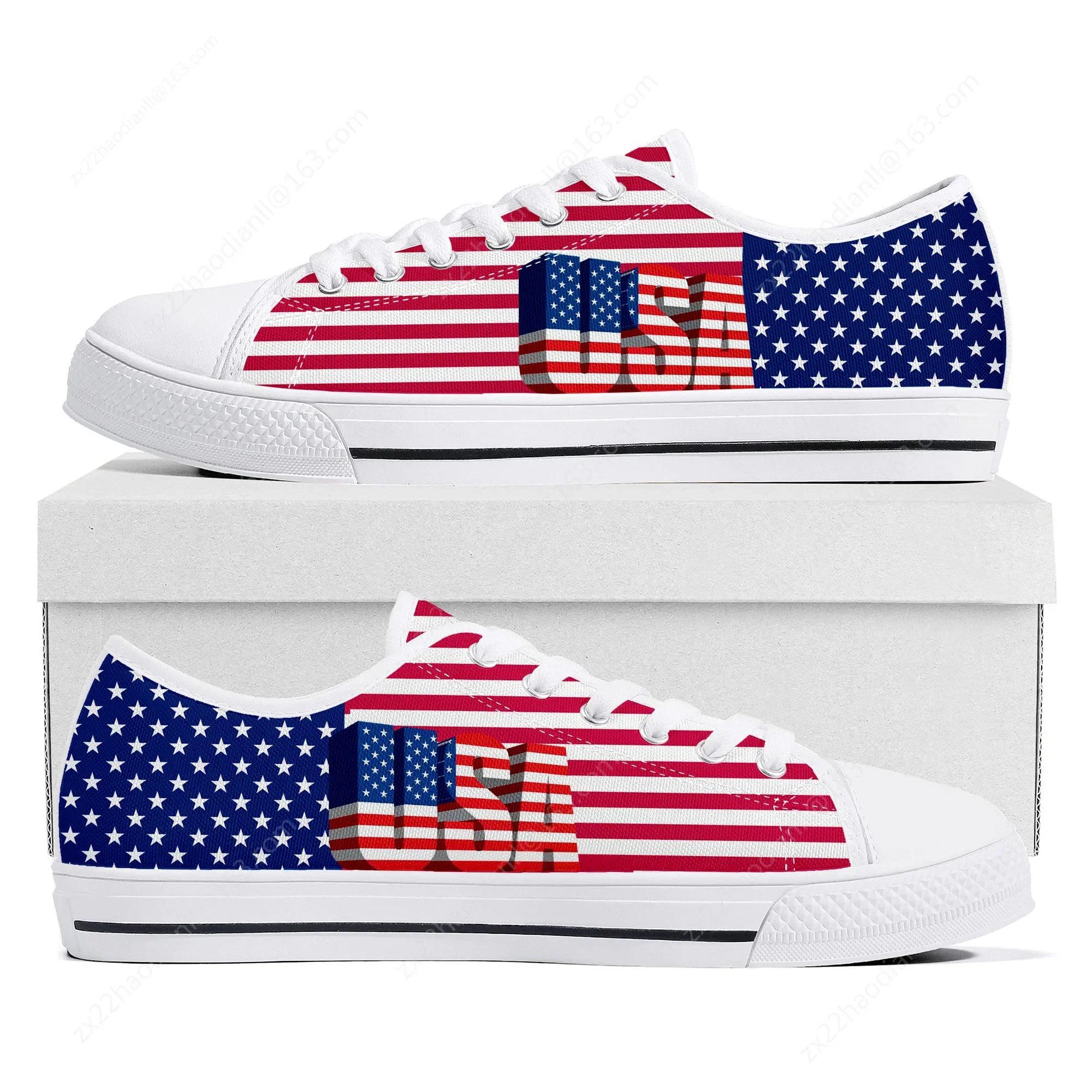 USA Flag America Red Blue White Art Low Top Quality Sneakers Mens Womens Teenager Canvas Sneaker Custom Shoe Casual Couple Shoes