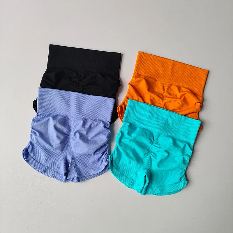 Sexy Plissierte Shorts mit Kordelzug für Damen, Enganliegende Hochgeschnittene Hüftformende Hosen, Atmungsaktive Yoga-Fitness-Dreiviertelhosen – Detail 4