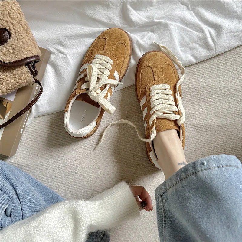 Retro Cowhide Korean Sle Flat WOMEN'S Shoes 2024 Autumn New Lace-up Sports Casual All-matching German Training Board Shoes