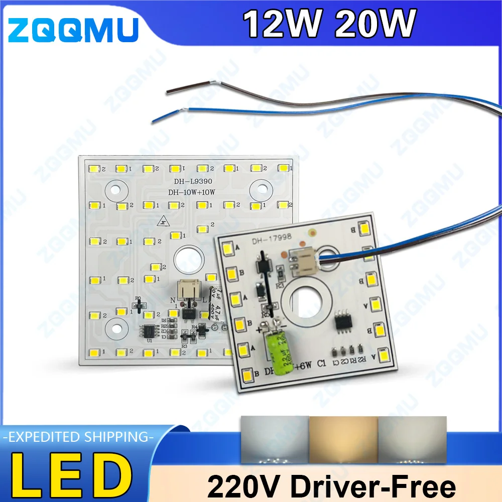 

LED Driver-Free Light Board 220V 3-Color Switch Dimming Square Light Board Suitable For Home Chandelier Light Source Accessories
