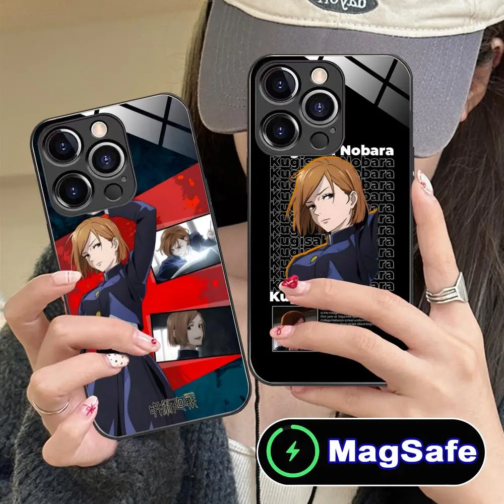 

Чехол для мобильного телефона Jujutsu Kaisen Nobara для iPhone 17, 16, 15, 14, 13, 12, 11 Pro Max Plus Mini MagSafe, стеклянный цветной чехол