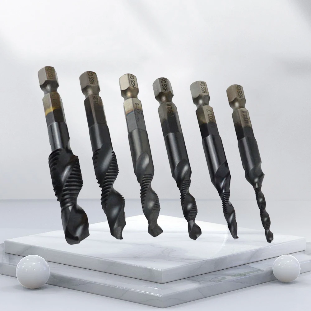

6pc Composite Tap High-Speed Steel Composite Tap For Wood Drilling 1/4inch Shank For M3-M10 Screw Thread Metric Tap Drill Bits