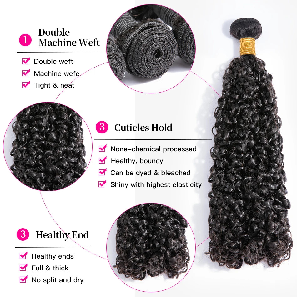 Onda de água 100% Virgem Cabelo Humano Pacotes Frete Grátis Encaracolado 3 4 Pacotes Natural Preto Brasileiro Extensões Pacotes de Onda Profunda