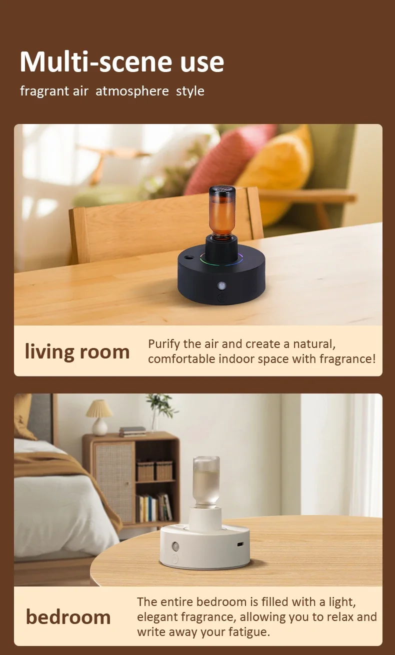 Smart Sensor Scent Diffuser, Auto Spray Air Freshener, Quiet Fragrance Sprayer with RGB Ambient Light for Bedroom, Office, Desktop