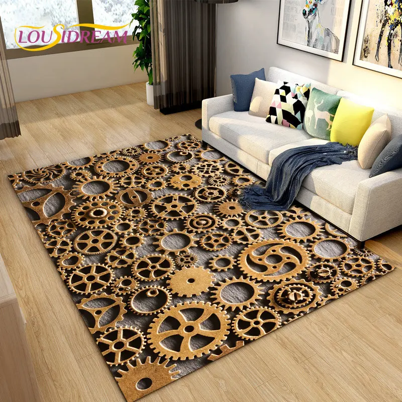 3D Steampunk Mechanical Cogs Gears Area Rug Large,Carpet Rug for Living Room Bedroom Sofa,Kitchen Doormat Non-slip Floor Mat