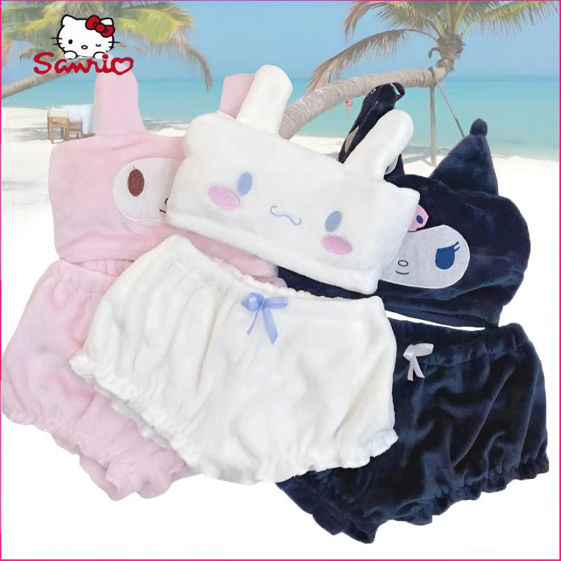 

Аниме Пижамы Kuromi Sanrio плюшевые пижамы комплект Kawaii Женская домашняя одежда осень зима сексуальный топ шорты женская одежда