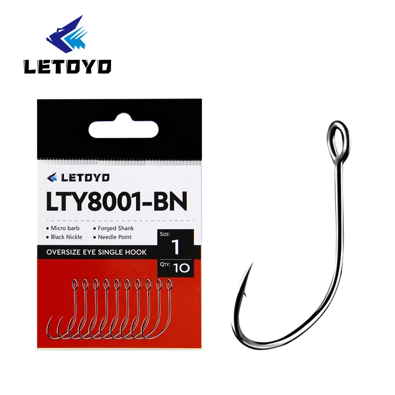 LETOYO forged shank Barbed oversize eye Fishhook for spoon lure High Carbon Steel black nickle spinner hook for Stream fishing