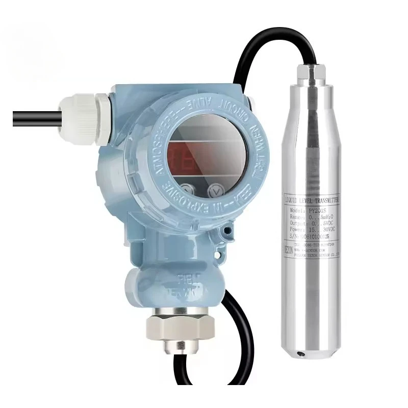 PY201S IP68 high precision submersible level transmitter with digital pressure gauge for reservoir water level monitoring