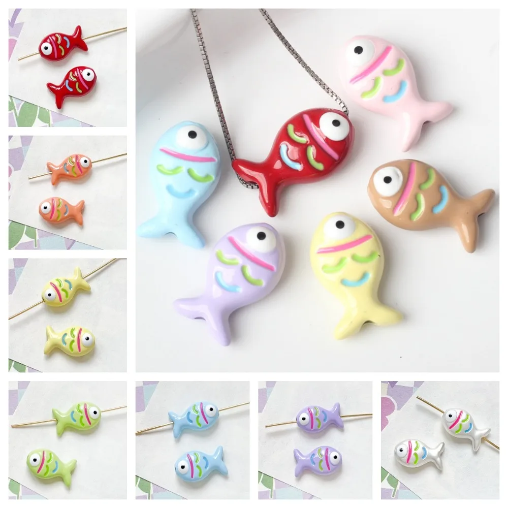 

10pcs Handmade Craft Mini Fish Beads Colorful 3D Fish Shape Spacer Loose Beads Cute Cartoon Jewelry Making Material