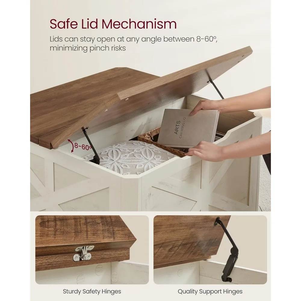 Farmhouse Coffee Table with Storage, Square Coffee Table for Living Room, Center Table with Flip-Top Lids