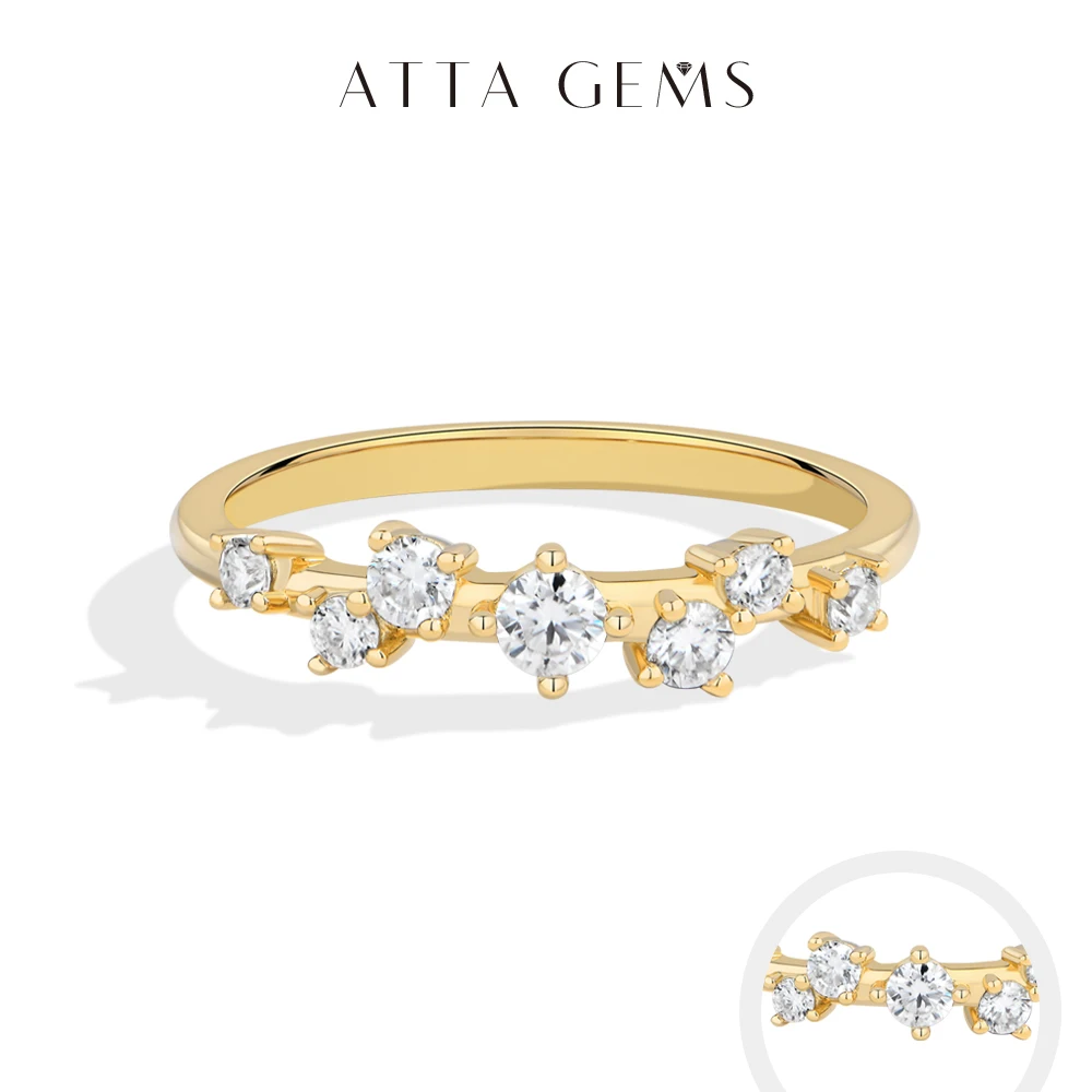 ATTAGEMS Simple Moissanite Women's Ring Asymmetric Cluster Half Eternity Stackable Band S925 Silver Daily Jewelry Birthday Gifts