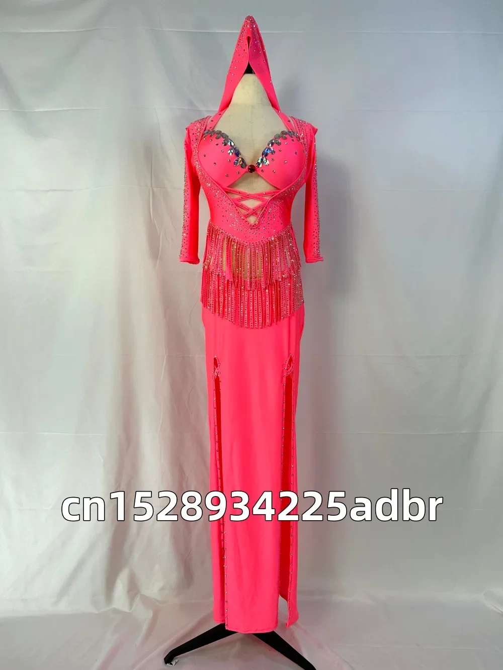 New Belly Dance Performance Robe for Women Messh Tassel Dress+stones Bra 2pcs Customsized Adult Child Shaabi Balady Saidy Outfit