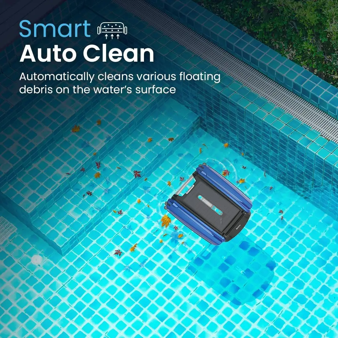 Solar Powered Automatic Robotic Pool Surface Skimmer Cleaner with 30-Hour Continuous Cleaning Battery Power and Re-Engi