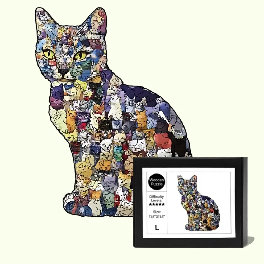 A Box Kitten Shapes Wooden Cat Puzzle Wooden Brain Teaser Animal Shape Puzzles Cartoon Cute Irregular Shapes Puzzle