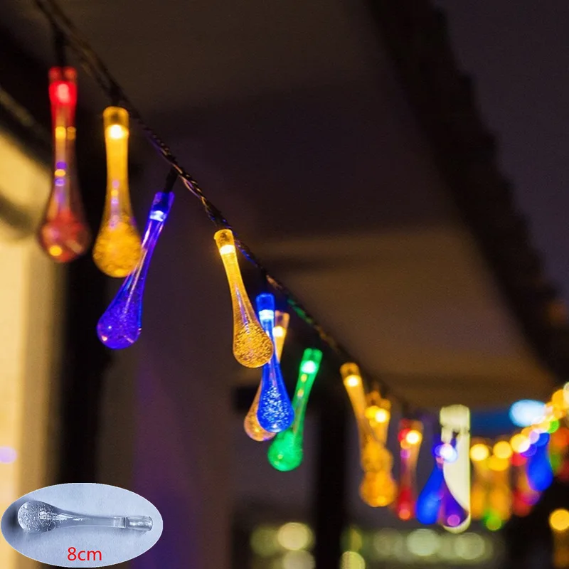 Outdoor impermeável LED String Lights, Water Drops, Solar Lamp, Fairy Holiday, Christmas Party Garland, Jardim, 100 LEDs, 50 LEDs, 30 LEDs, 20LEDs, 8cm