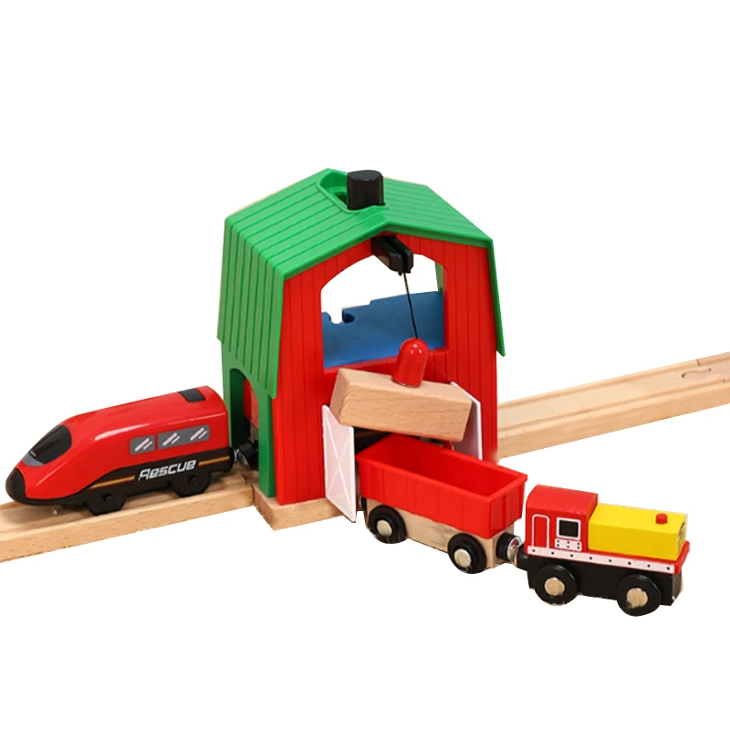 

Free Shipping Port Cargo Terminal House Crane Tower Wooden Track Scene Accessories For Wooden Train Track Scene Toys Gift X16