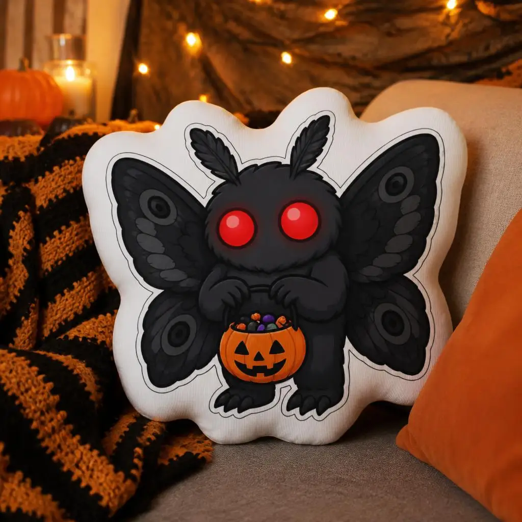 Mothman Halloween Shaped Pillow Trick or Treat Candy Bucket Cushion Spooky Cryptid Throw Pillow Sofa Home Decor Accent Gift