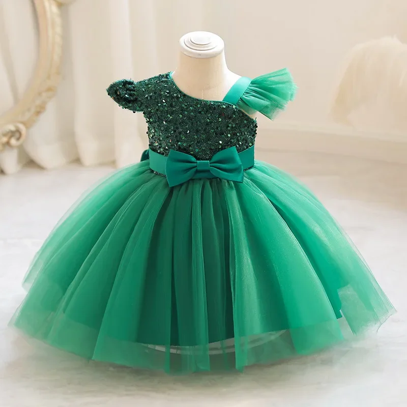 Toddler Baby Girls Sequins Party Dresses Baptism Wedding Costumes 1 2 Year Birthday Bow Princess Dress Bridesmaid Gown Vestidos